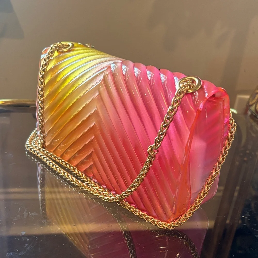 NWT Pink & Yellow Gradient Quilted Crossbody with Gold Chain